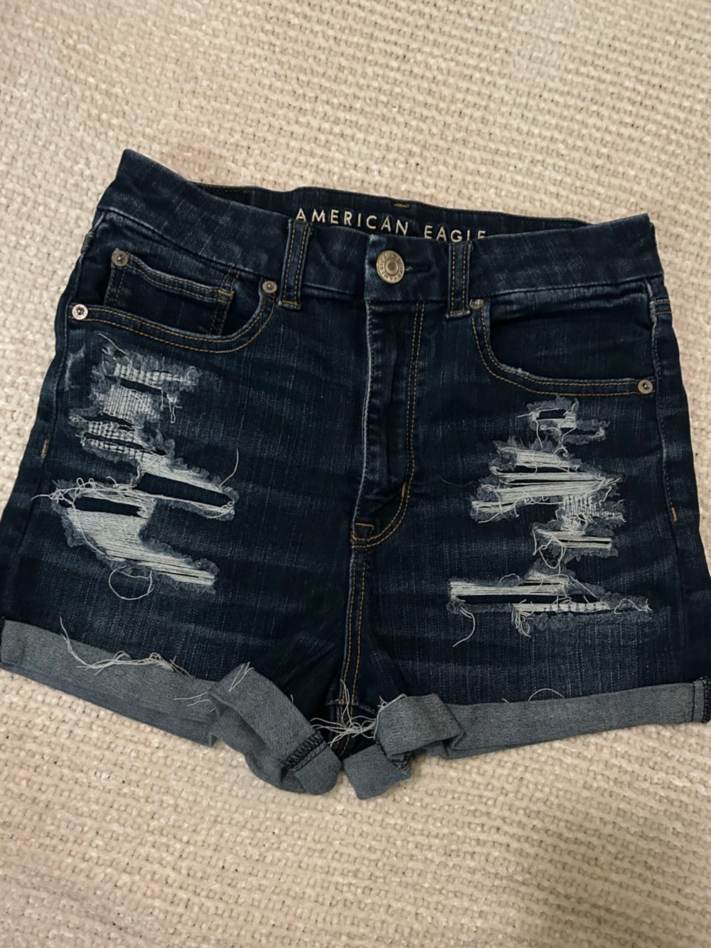 American Eagle Outfitters Dark Blue Distressed Boyfriend Denim Shorts